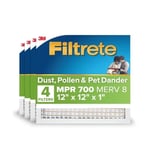 Filtrete 12x12x1 Hava Filtresi, MPR 700, MERV 8, Temiz Yaşayan Toz, Polen ve Pet Kepek Azaltma 3 Aylık Pileli 1-İnç Hava Filtreleri, 4 Filtre
