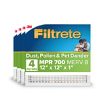 Filtrete 12x12x1 Hava Filtresi, MPR 700, MERV 8, Temiz Yaşayan Toz, Polen ve Pet Kepek Azaltma 3 Aylık Pileli 1-İnç Hava Filtreleri, 4 Filtre