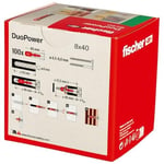 fischer DuoPower 8 x 40, evrensel dübel, güçlü 2 bileşenli dübel, beton, tuğla, taş, alçı yapı plakaları vb. sabitlemek için plastik dübel, vidasız, 100 adet