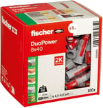 fischer DuoPower 8 x 40, evrensel dübel, güçlü 2 bileşenli dübel, beton, tuğla, taş, alçı yapı plakaları vb. sabitlemek için plastik dübel, vidasız, 100 adet