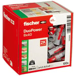 fischer DuoPower 8 x 40, evrensel dübel, güçlü 2 bileşenli dübel, beton, tuğla, taş, alçı yapı plakaları vb. sabitlemek için plastik dübel, vidasız, 100 adet