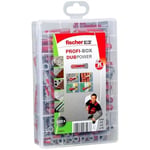 fischer PROFI-BOX DUOPOWER, 132 dübelli dübel kutusu (60 adet 6 x 30, 60 adet 8 x 40, 12 adet 10 x 50), evrensel dübel, pratik set, amatör ve profesyoneller için dübel kutusu, vidasız