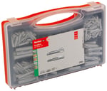 fischer Red-Box UX/SX Plus, dübel kutusu, 160 evrensel dübel, UX & 130 genişletme dübelleri SX Plus, önceden sınıflandırılmış dübel seti, çok sayıda yapı malzemesi ve sabitleme için