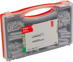 fischer Red-Box UX/SX Plus, dübel kutusu, 160 evrensel dübel, UX & 130 genişletme dübelleri SX Plus, önceden sınıflandırılmış dübel seti, çok sayıda yapı malzemesi ve sabitleme için