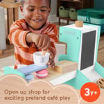 Fisher-Price 3 yaş ve üzeri çocuklar için 20 ahşap parçadan oluşan Ahşap Kahve Dükkanı oyun seti ve oyuncak kasa, HXV22