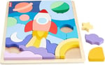 Fisher-Price 3 yaş ve üzeri çocuklar için üst üste dizip sıralayabilecekleri 42 ahşap parçadan oluşan Uzay Temalı Ahşap Yapboz Blokları, HXY42