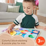Fisher-Price 3 yaş ve üzeri çocuklar için üst üste dizip sıralayabilecekleri 42 ahşap parçadan oluşan Uzay Temalı Ahşap Yapboz Blokları, HXY42