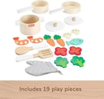Fisher-Price Ahşap Mutfak Seti Okul öncesi çağdaki çocuklar için 19 parçalı Fisher-Price Ahşap Mutfak Seti HXT83 | HXT83 19 adet ahşap, metal ve kumaş, sahte gıda ve mutfak aksesuarları, 3 yaşından bü