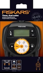 Fiskars 2 çıkışlı zamanlayıcı/zamanlayıcı, tüm standart musluk boyutları için, kolay okunabilir LCD ekran, evrensel boyut, 580 g, siyah/turuncu, 1054792