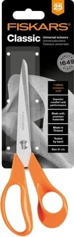 Fiskars El sanatları, dikiş ve ofis işleri için evrensel makas, Klasik, Uzunluk: 21 cm, Sağ elini kullananlar için, Turuncu, 1005148