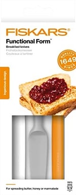 Fiskars Fruehstuecksmesser 3 parça, toplam uzunluk: 22 cm, plastik, beyaz/turuncu/gri, fonksiyonel form, 1016121