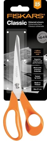 Fiskars üniversal makas, sağ elini kullananlar için, toplam uzunluk: 21 cm, kaliteli çelik/plastik, klasik, 1000815
