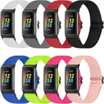 Fitbit Charge 5 ile Uyumlu Elastik Bantlar, Ayarlanabilir Naylon Nefes Alabilir Yedek Kayışlar Fitbit Charge 5 için Kadın ve Erkek için Bileklik (8'li Paket)