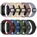 Fitbit Charge ile Uyumlu 10'lu Paket Örgülü Esnek Ayarlanabilir Kayışlar Kadın Erkek için 5 Bantlar, Şarj için Spor Elastik Naylon Kumaş Bileklikler 5