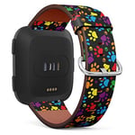 Fitbit Versa ile Uyumlu - Hızlı Çıkarılan Deri Bant Bilezik Kayış Yedek Bileklik - Renkli Pati Baskısı