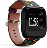 Fitbit Versa ile Uyumlu - Hızlı Çıkarılan Deri Bant Bilezik Kayış Yedek Bileklik - Renkli Pati Baskısı