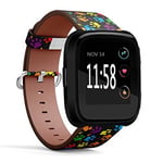 Fitbit Versa ile Uyumlu - Hızlı Çıkarılan Deri Bant Bilezik Kayış Yedek Bileklik - Renkli Pati Baskısı