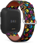 Fitbit Versa ile Uyumlu - Hızlı Çıkarılan Deri Bant Bilezik Kayış Yedek Bileklik - Renkli Pati Baskısı