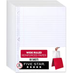 Five Star Gevşek Yaprak Kağıt, 6'lı Paket, 3 Delikli Delgeç Defter Kağıdı, Güçlendirilmiş Geniş Çizgili Dolgu Kağıdı, Mürekkep Kanamasıyla Mücadele, 8