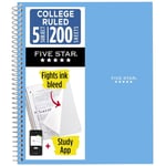 Five Star Spiral Defter + Çalışma Uygulaması, 5 Konu, Kolej Çizgili Kağıt, Mücadele Mürekkep Kanaması, Suya Dayanıklı Kapak, 200 Yaprak, Mavi (73635)