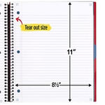 Five Star Spiral Defter + Çalışma Uygulaması, 3 Konu, Kolej Çizgili Kağıt, Spiral Korumalı İleri Defter, Hareketli Sekmeli Bölücüler ve Genişleyen Cepler, 8-1/2 