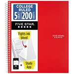 Five Star Spiral Defter + Çalışma Uygulaması, 5 Konu, Kolej Çizgili Kağıt, Mürekkep Kanamasıyla Mücadele, Suya Dayanıklı Kapak, 200 Yaprak, Kırmızı (72077)