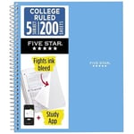 Five Star Spiral Defter + Çalışma Uygulaması, 5 Konu, Kolej Çizgili Kağıt, Mücadele Mürekkep Kanaması, Suya Dayanıklı Kapak, 200 Yaprak, Mavi (73635)