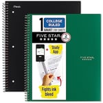 Five Star Spiral Defter + Çalışma Uygulaması, 2'li Paket, 1 Konu, Kolej Çizgili Kağıt, Mürekkep Kanaması ile Mücadele, Suya Dayanıklı Kapak, 2,5 cm x 11 inç, 100 Yaprak, Siyah, Yeşil (820187)