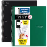Five Star Spiral Defter + Çalışma Uygulaması, 2'li Paket, 1 Konu, Kolej Çizgili Kağıt, Mürekkep Kanaması ile Mücadele, Suya Dayanıklı Kapak, 2,5 cm x 11 inç, 100 Yaprak, Siyah, Yeşil (820187)