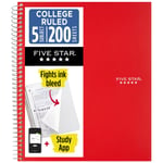 Five Star Spiral Defter + Çalışma Uygulaması, 5 Konu, Kolej Çizgili Kağıt, Mürekkep Kanamasıyla Mücadele, Suya Dayanıklı Kapak, 200 Yaprak, Kırmızı (72077)