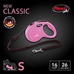 FLEXI® Yeni Klasik Geri Çekilebilir Köpek Tasma (Kordon), Ergonomik, Dayanıklı ve Dolaşmayan Evcil Hayvan Yürüyüş Tasma 26 lbs'ye Kadar Köpekler için, 16 ft, Küçük, Pembe