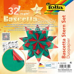 folia 325/2020 - El işi seti Bascetta Yıldız Duo yüksek kırmızı/yeşil, 32 yaprak, 20 x 20 cm, kağıt yıldızın hazır boyutu yakl. 30 cm, ayrıntılı kılavuz ile (Türkçe olmayabilir) - zamansız dekorasyon 