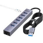 FORIDA USB 3.0 - Ethernet Adaptörü, [Yüksek Hızlı Gigabit] Ağ Hubı, 7'si 1 Arada Çoklu Bağlantı Noktalı Hub, 5V Güçlü, Alüminyum Kabuk USB-A'dan RJ45'e Bağlantı Noktası Dönüştürücü iMac, PC, Chromeboo