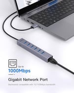 FORIDA USB 3.0 - Ethernet Adaptörü, [Yüksek Hızlı Gigabit] Ağ Hubı, 7'si 1 Arada Çoklu Bağlantı Noktalı Hub, 5V Güçlü, Alüminyum Kabuk USB-A'dan RJ45'e Bağlantı Noktası Dönüştürücü iMac, PC, Chromeboo