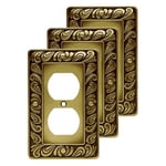 Franklin Brass Paisley Duvar Plakası, Eskitme Antik Pirinç Tek Dubleks Anahtar Kapağı, 3'lü Paket, W10110V-ABT-R