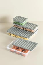 Fresh Box Saklama Kabı, 4'lü Set, 2400 ml, BPA İçermeyen, Dondurucuya ve Mikrodalga Fırına Uygun (Gri)