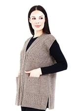 Fresh&Moda | Kadın V Yaka Düğmeli Cepli Örgü Yün Triko Anne Kısa Yelek