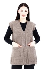 Fresh&Moda | Kadın V Yaka Düğmeli Cepli Örgü Yün Triko Anne Kısa Yelek