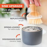 Full Circle Bubble bis Keramik Seifenspender & Scrubber Schwamm Set, weiß, grau/weiß, Dish Brush + Dispenser