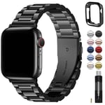 Fullmosa-Fullmosa Apple Watch Kayışlarıyla Uyumlu Serisi 8 7 45mm Ultra 49mm Serisi 6 SE/SE2 5 4 44mm Serisi 3 42mm Metal Paslanmaz Çelik Yedek iWatch Bantları Siyah ve Koruyucu Kılıf