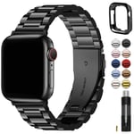 Fullmosa-Fullmosa Apple Watch Kayışlarıyla Uyumlu Serisi 8 7 45mm Ultra 49mm Serisi 6 SE/SE2 5 4 44mm Serisi 3 42mm Metal Paslanmaz Çelik Yedek iWatch Bantları Siyah ve Koruyucu Kılıf