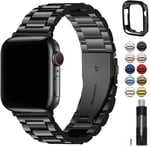 Fullmosa-Fullmosa Apple Watch Kayışlarıyla Uyumlu Serisi 8 7 45mm Ultra 49mm Serisi 6 SE/SE2 5 4 44mm Serisi 3 42mm Metal Paslanmaz Çelik Yedek iWatch Bantları Siyah ve Koruyucu Kılıf
