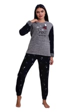 Fwn 3005 Peluş Welsoft Polar Kışlık Kar Desenli Kadın Pijama Takımı