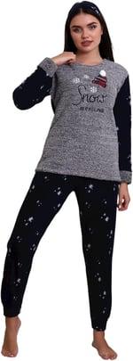 Fwn 3005 Peluş Welsoft Polar Kışlık Kar Desenli Kadın Pijama Takımı