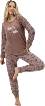 Fwn 5010 Peluş Welsoft Polar Kışlık Yumoş Kadın Pijama Takımı Vizon