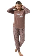 Fwn 5010 Peluş Welsoft Polar Kışlık Yumoş Kadın Pijama Takımı Vizon