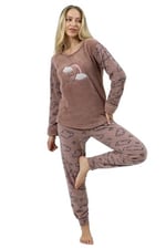 Fwn 5010 Peluş Welsoft Polar Kışlık Yumoş Kadın Pijama Takımı Vizon
