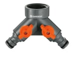 Gardena 2 yollu vana: 26,5 mm (G 3/4 inç) dişli musluk için su dağıtıcı, iki cihazın aynı anda bağlanması için, her iki çıkış ayarlanabilir (938-20)
