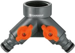 Gardena 2 yollu vana: 26,5 mm (G 3/4 inç) dişli musluk için su dağıtıcı, iki cihazın aynı anda bağlanması için, her iki çıkış ayarlanabilir (938-20)