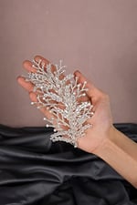 Gelin Saç Aksesuarı Dal Desen Kristalli Zirkon Taşlı Gelin Saç Aksesuarı